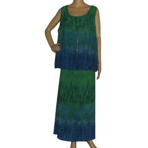 CATO Tank & Skirt Set Womens 18W 20W green blue w/ necklace long maxi